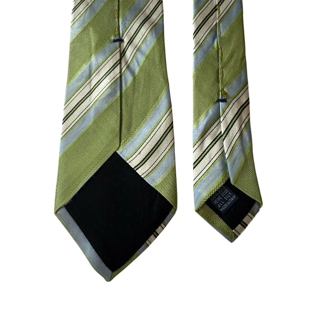 Massimo Bizzocchi Tie Mens Green‎ Blue Striped All Silk Made In Italy Classic
